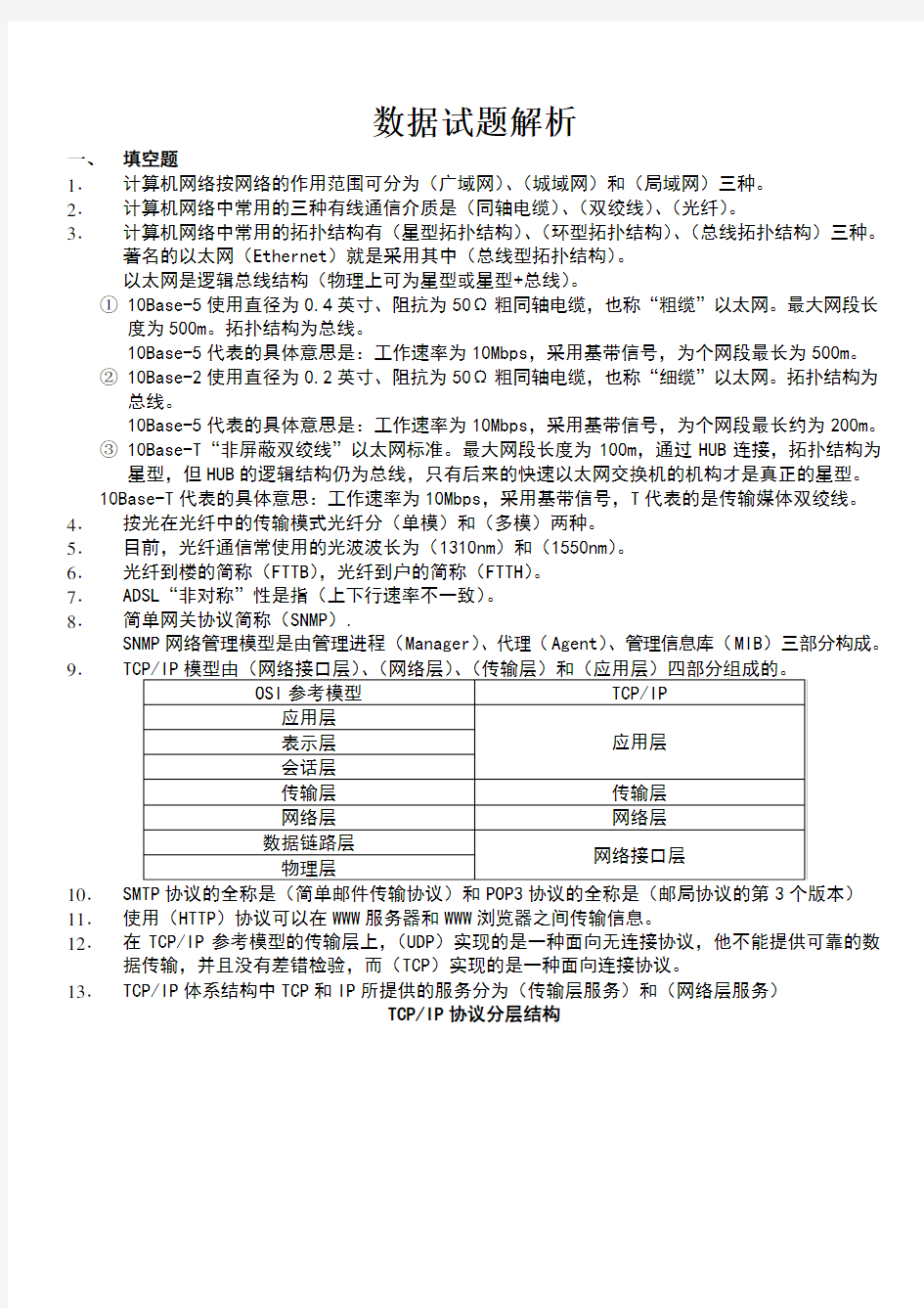 有线电视数据试题解析