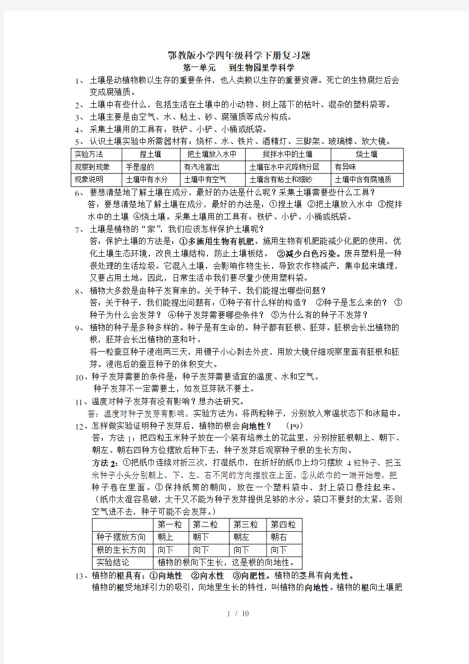 四年级下册科学复习题