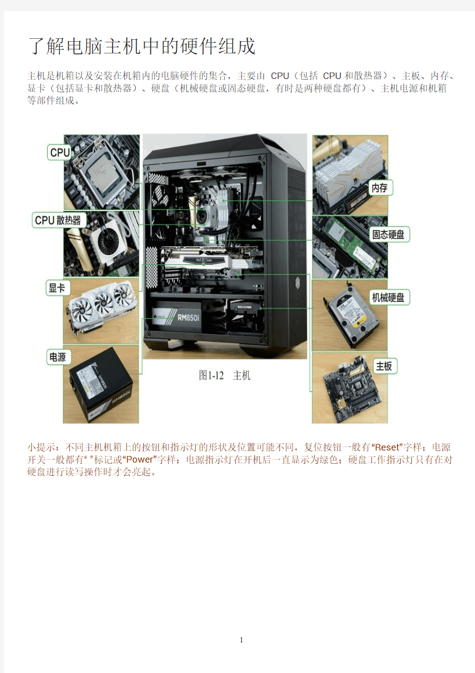 了解电脑主机中的基本硬件组成