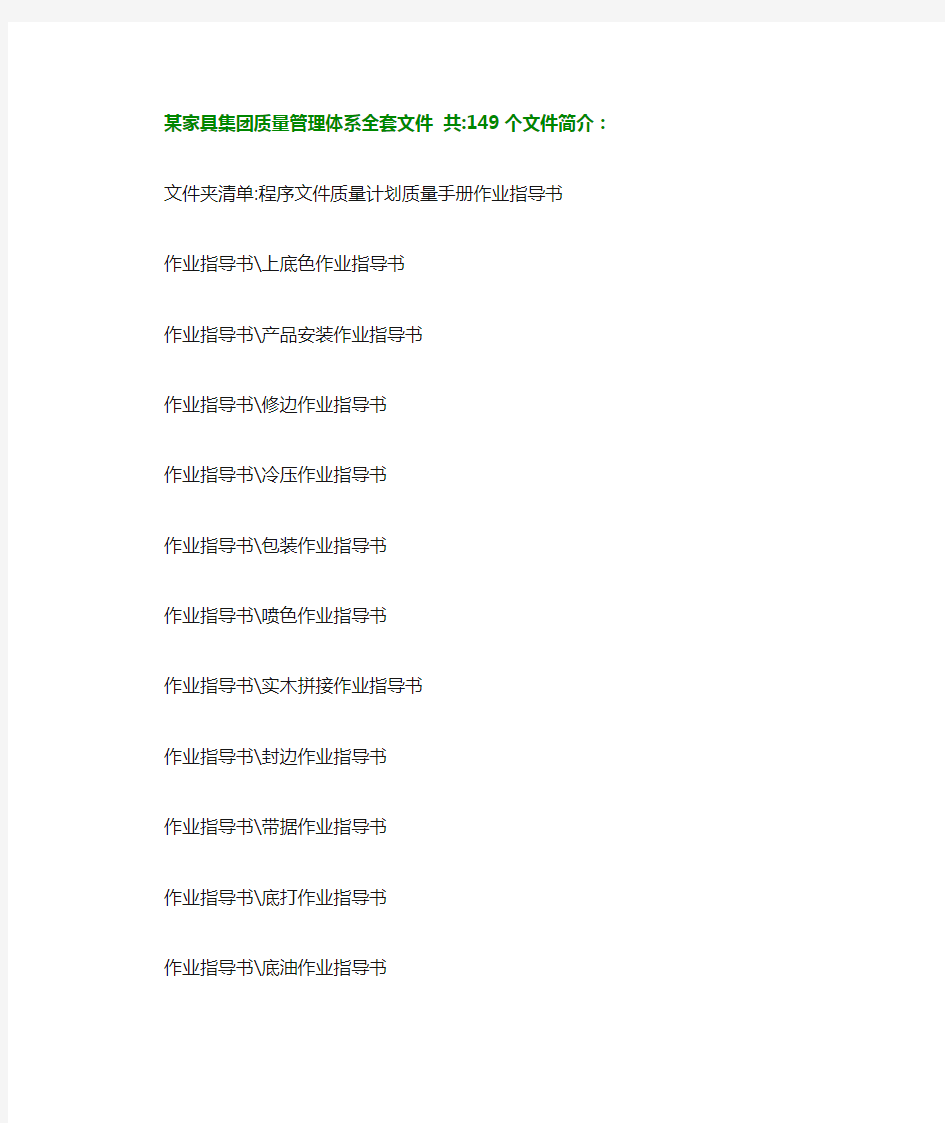 某家具集团质量管理体系全套文件共149个文件简介