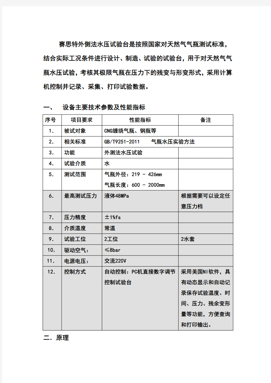 外侧法水压试验台技术方案