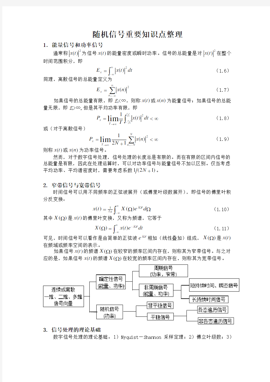 随机信号重要知识点整理