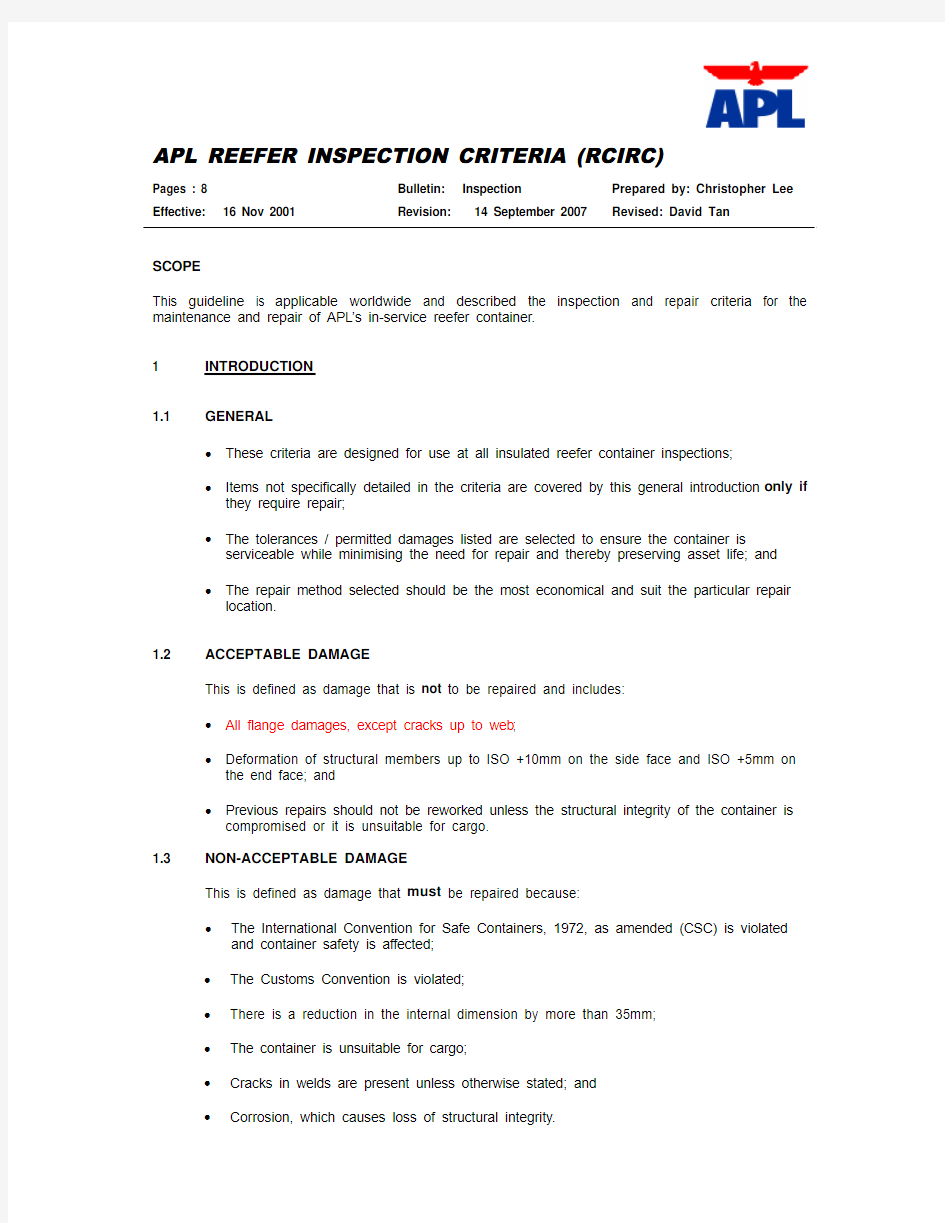 APL RFR inspection criteria