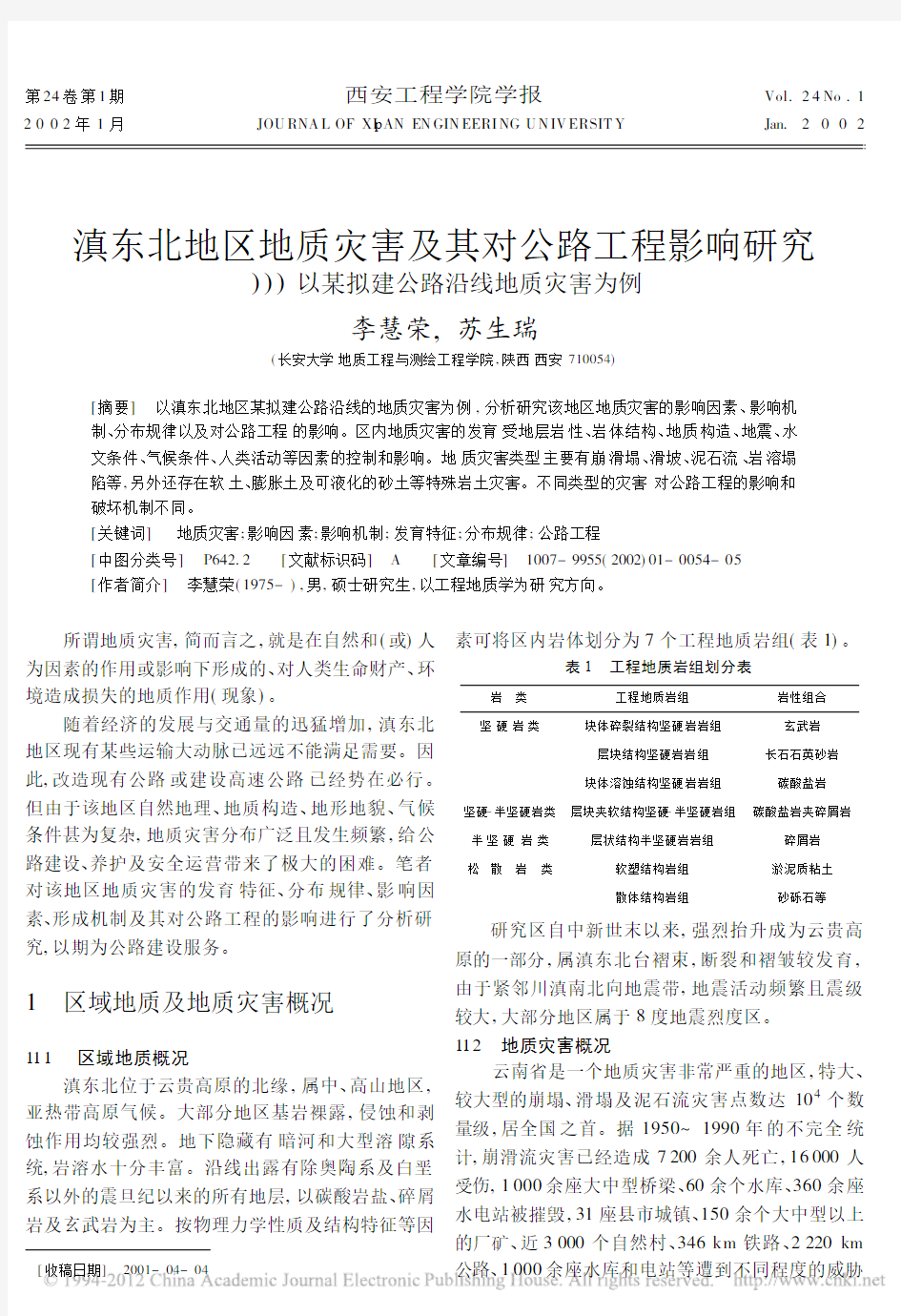 滇东北地区地质灾害及其对公路工程影响研究_以某拟建公路沿线地质灾害为例