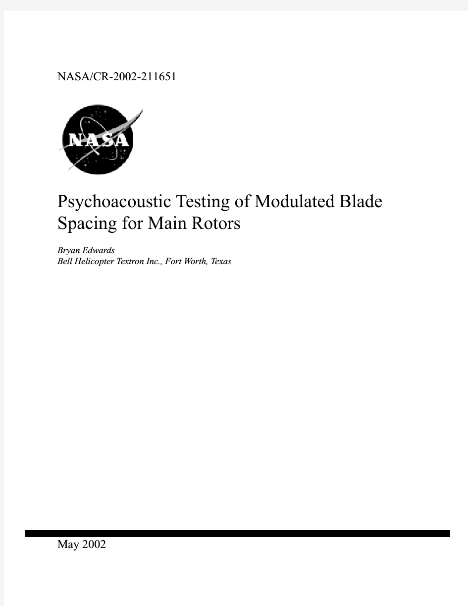 NASACR-2002-211651 Psychoacoustic Testing of Modulated Blade Spacing for