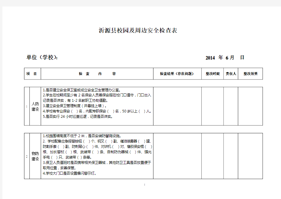 学校周边安全检查表一