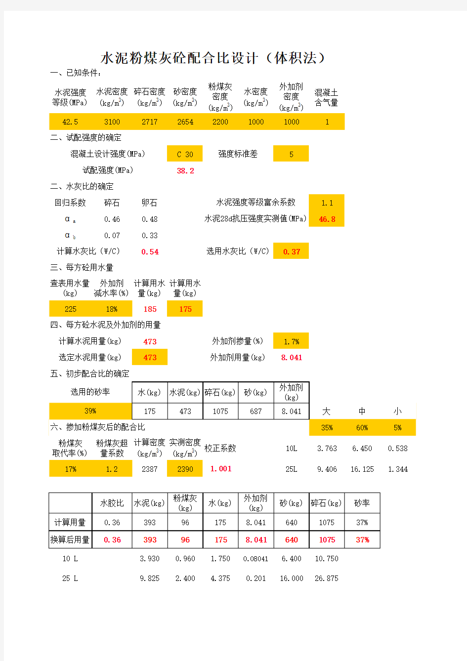 体积法、质量法计算配合比