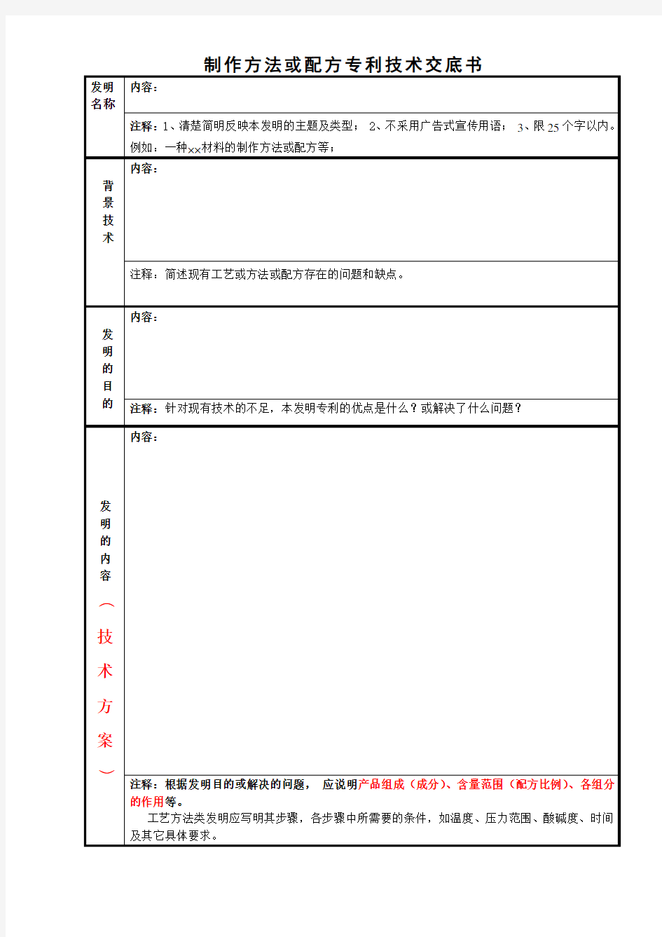 制作方法或配方专利技术交底书