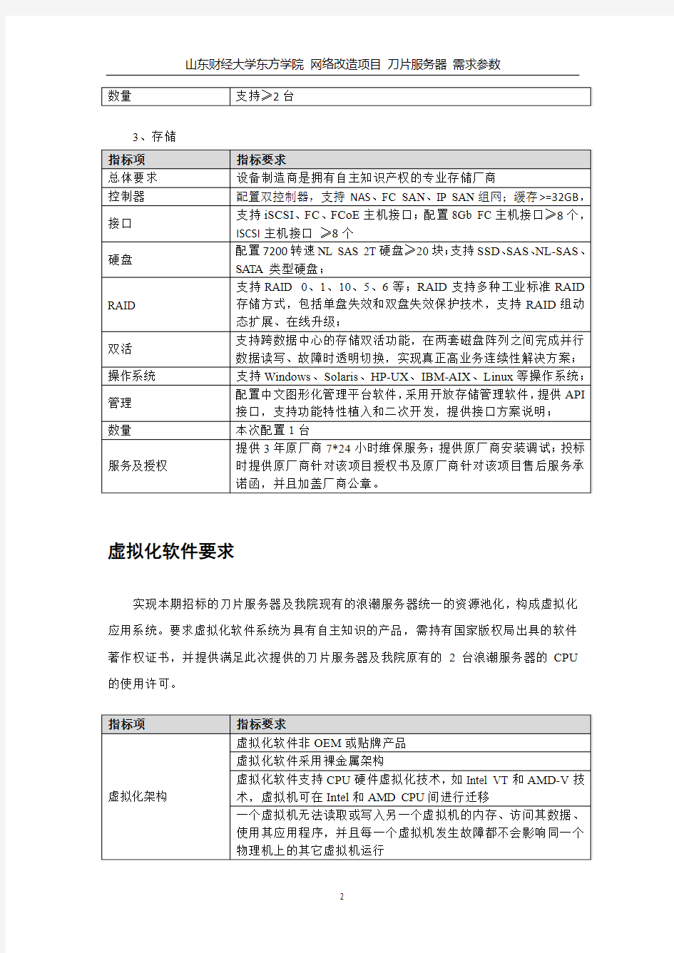 刀片式服务器参数要求-山东财经大学东方学院