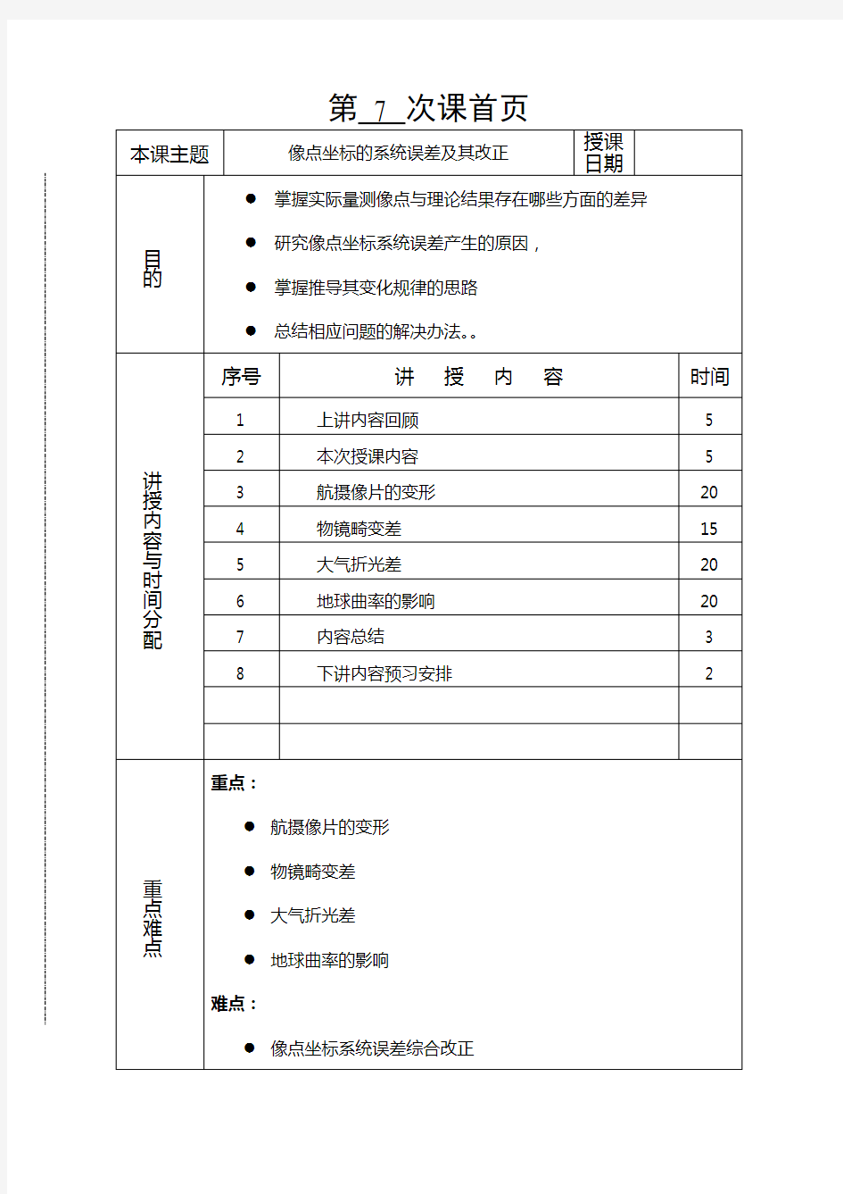 摄影测量学教案(第07讲像点坐标的系统误差及其改正)