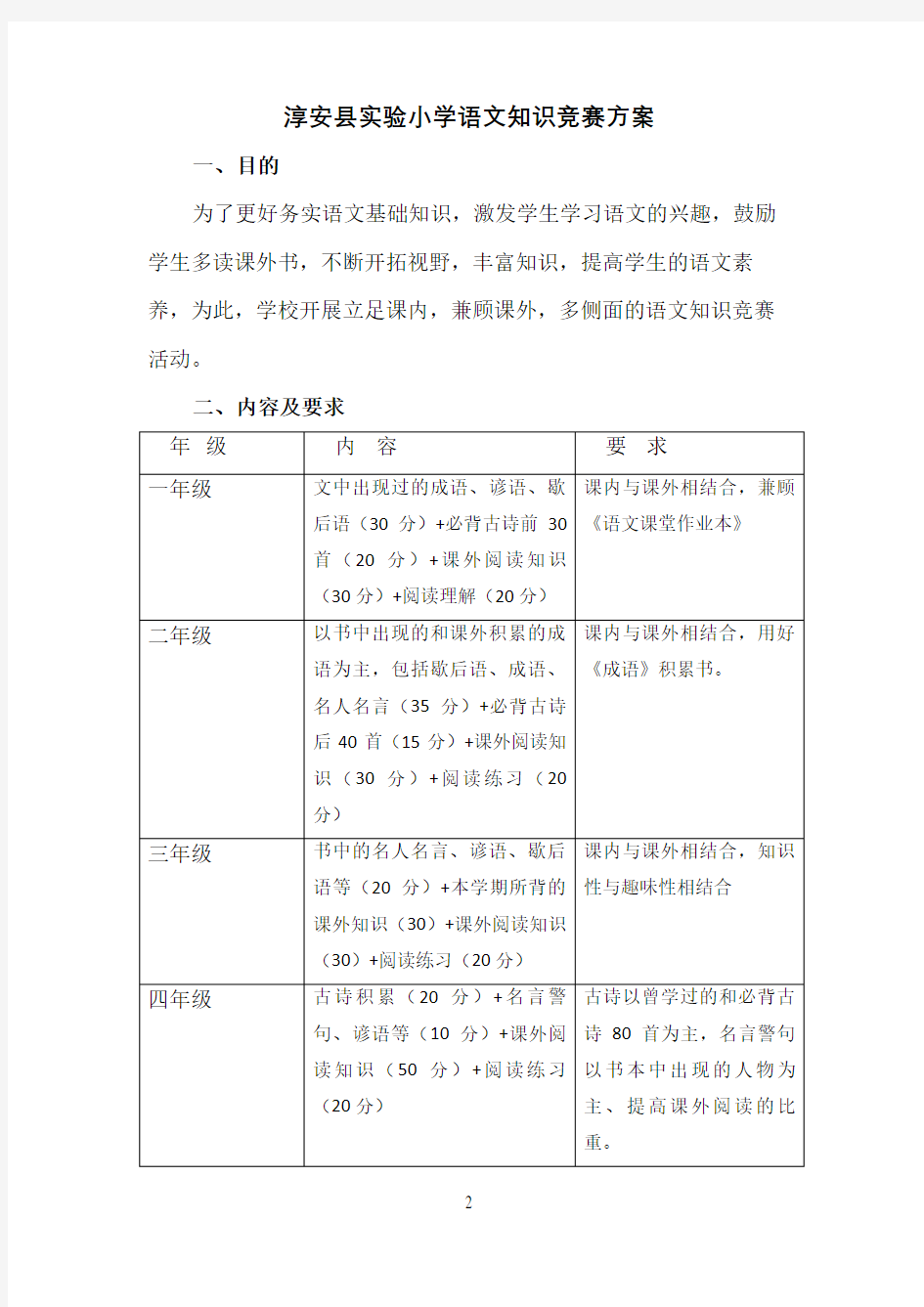 实验小学语文知识竞赛活动方案