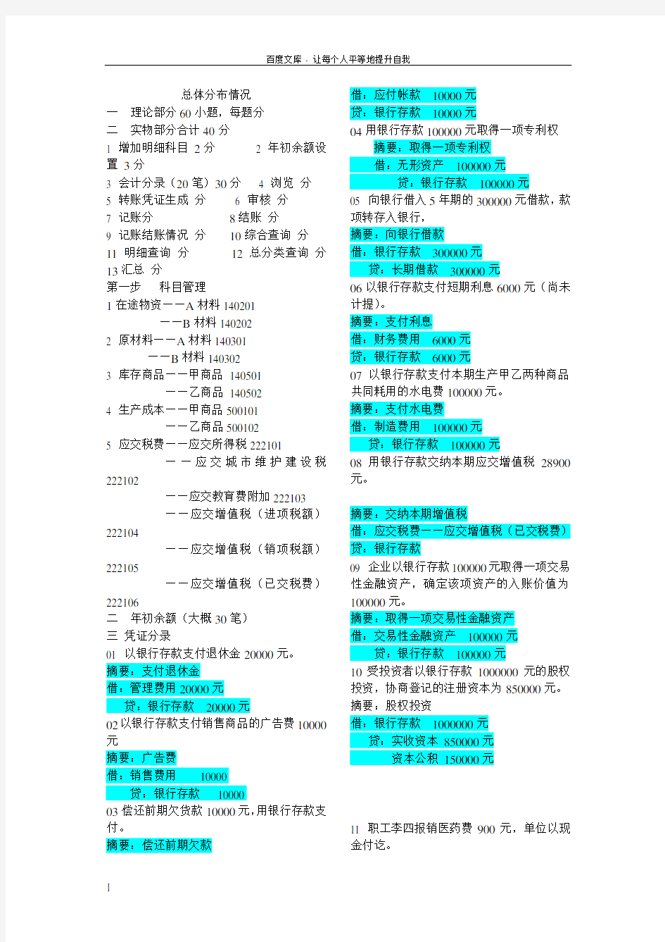 会计电算化实务试题(重点)