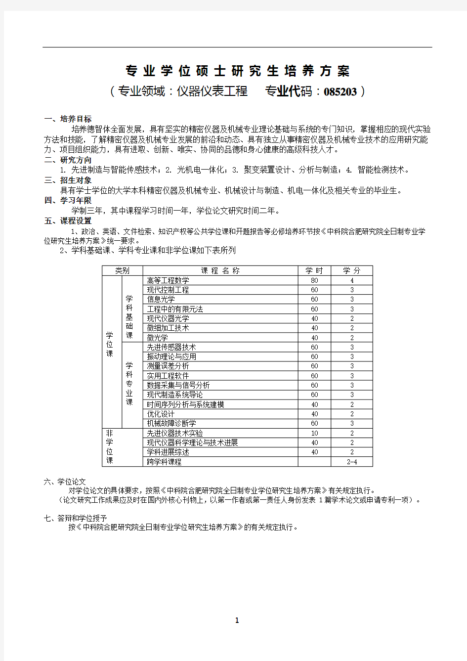 专业学位硕士研究生培养方案