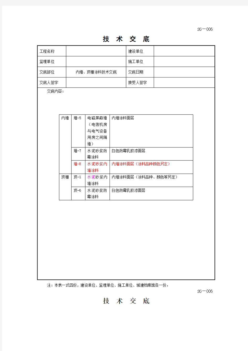 墙面、顶棚涂料施工技术交底