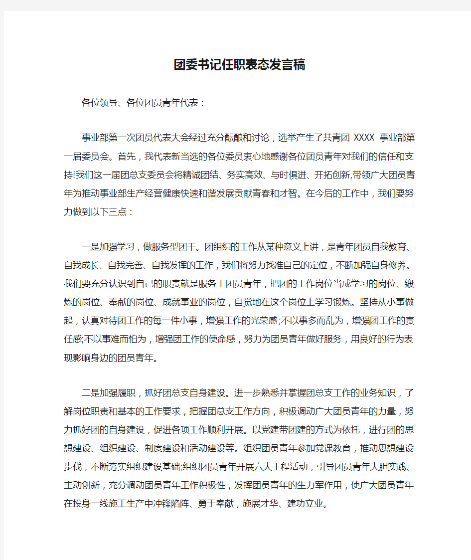 团委书记任职表态发言稿