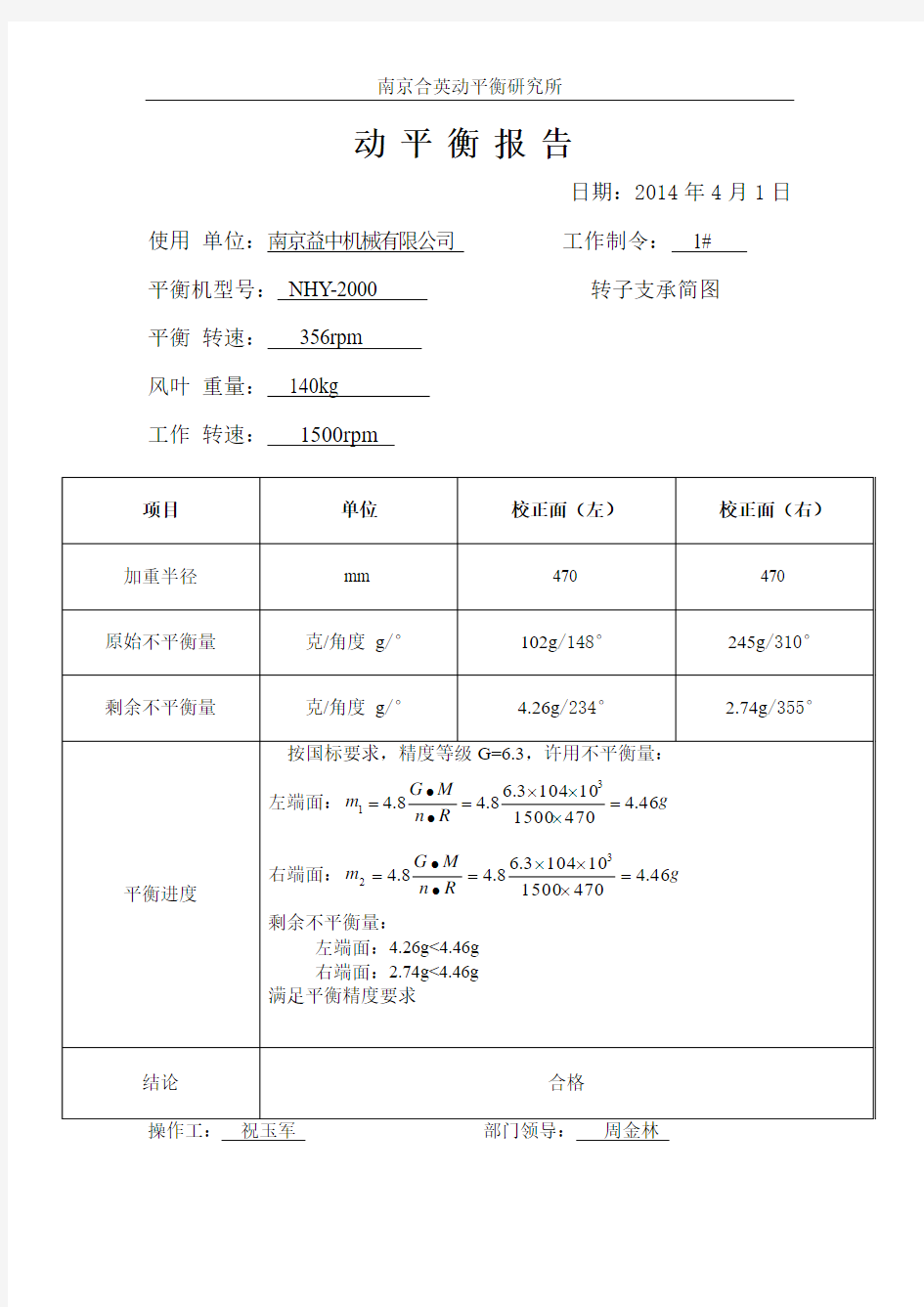 动平衡许用不平衡量计算