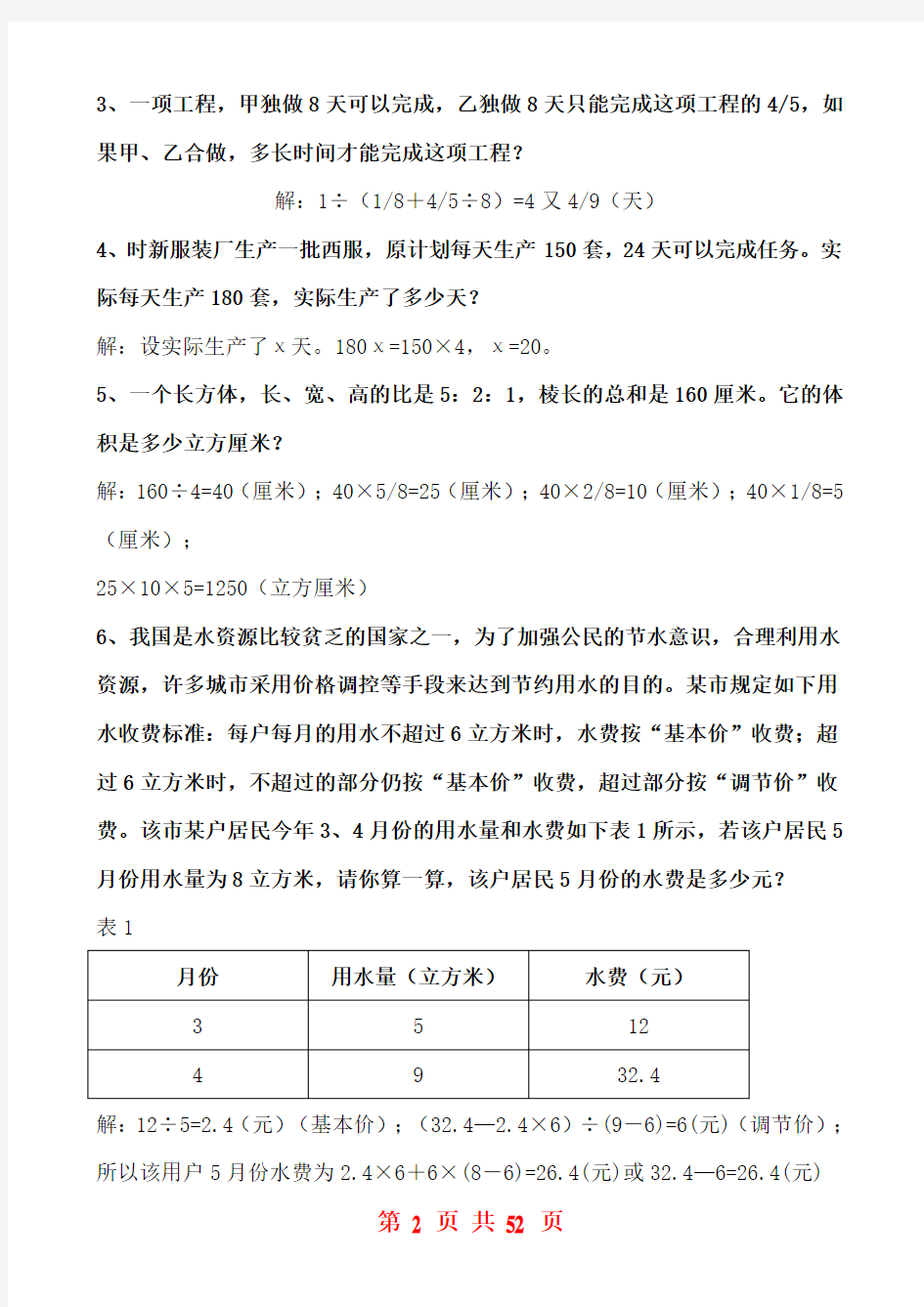 六年级数学升学考试必考应用题大全(附答案)