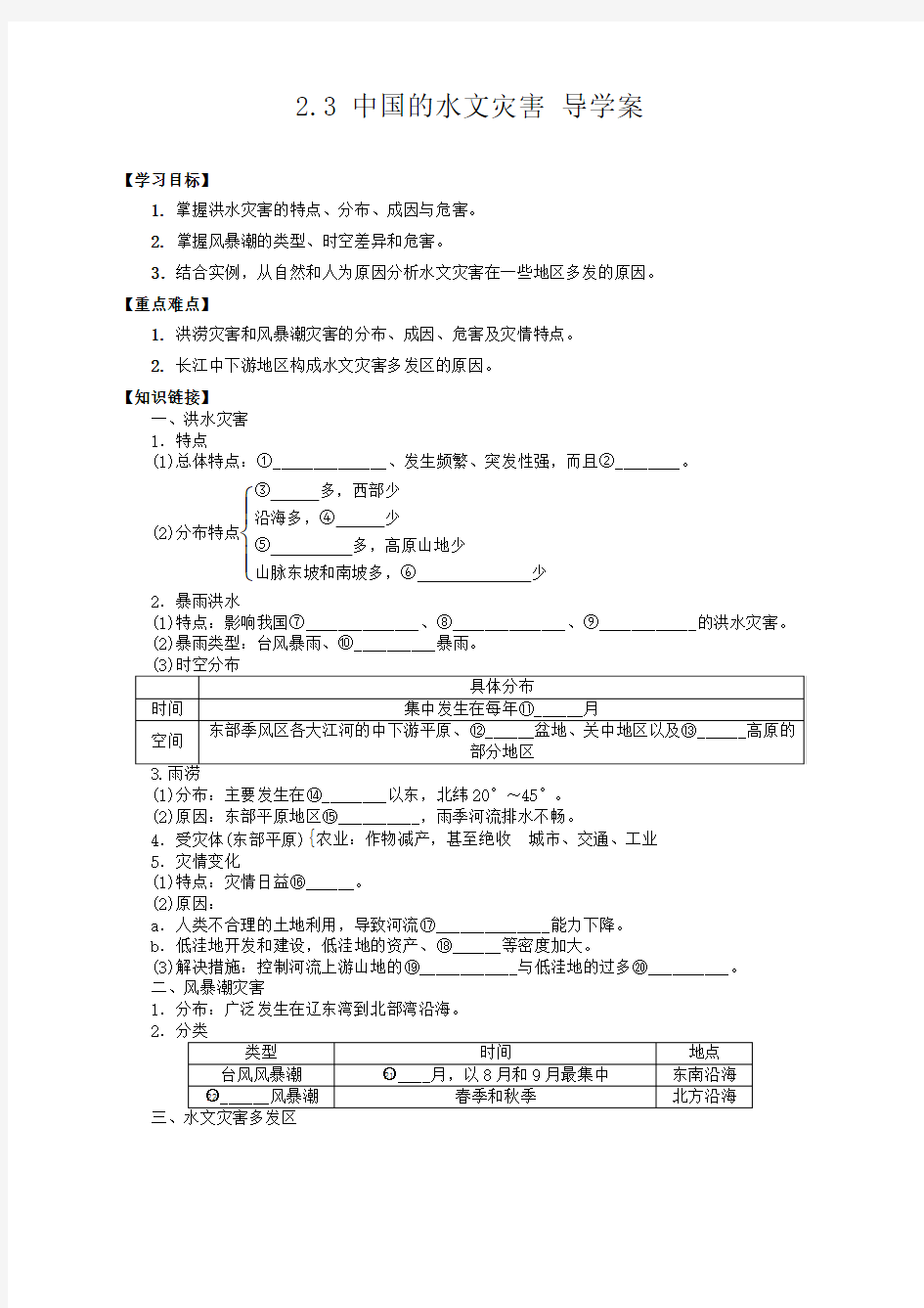 2016-2017学年人教版选修5：2.3 中国的水文灾害 学案