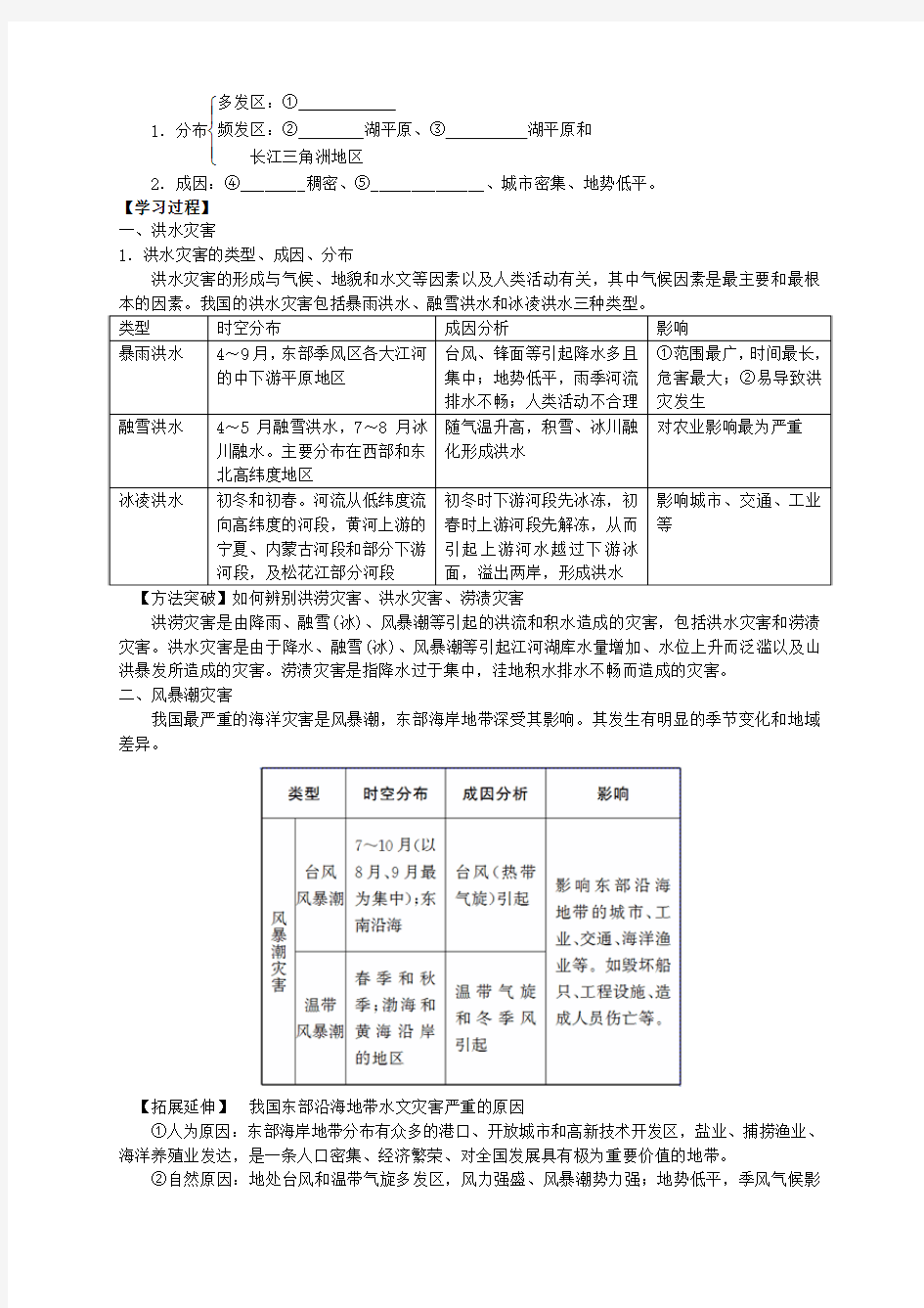 2016-2017学年人教版选修5：2.3 中国的水文灾害 学案