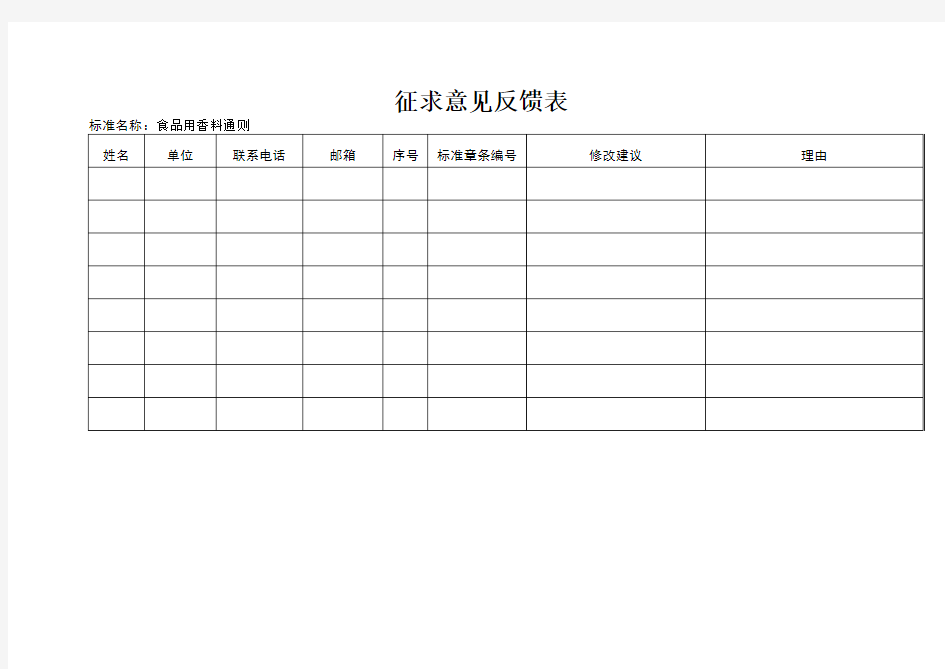 食品安全国家标准征求意见反馈表