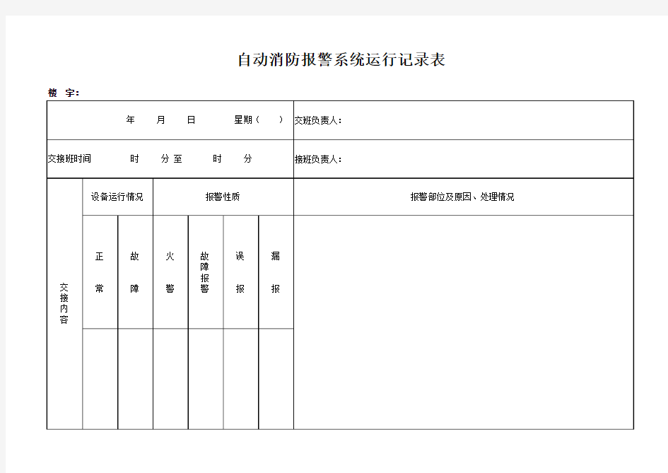 自动消防报警系统运行记录表