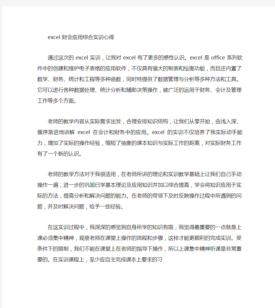 EXCEL在财务中的应用实训心得体会