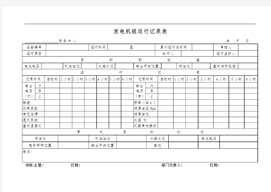 发电机组运行记录