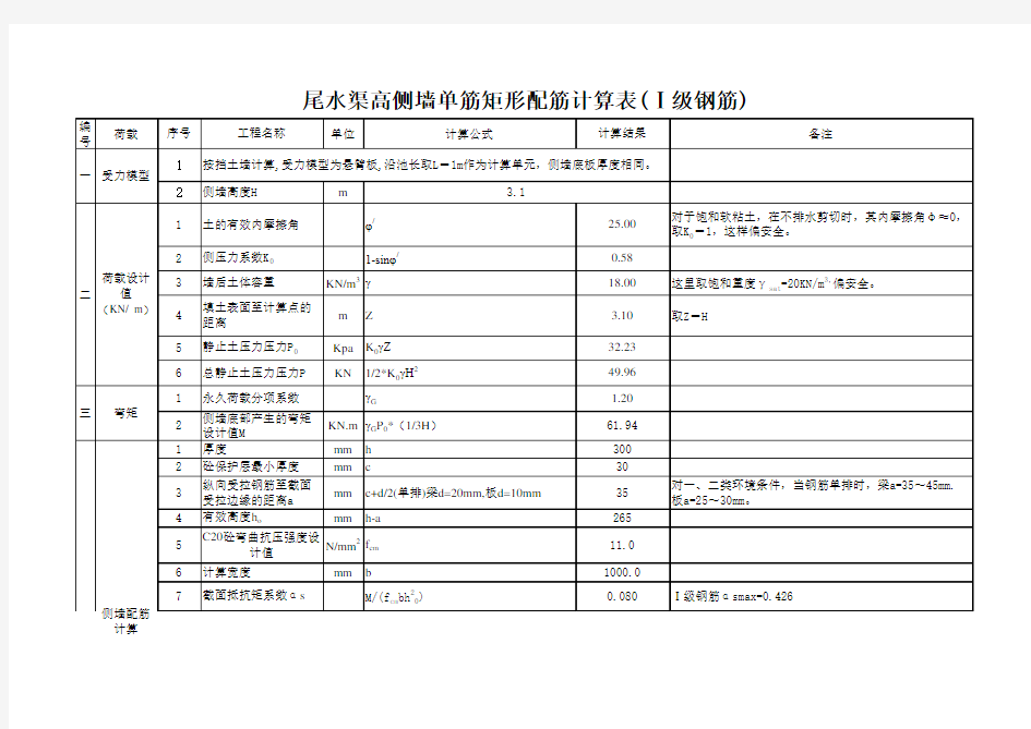 配筋设计计算表