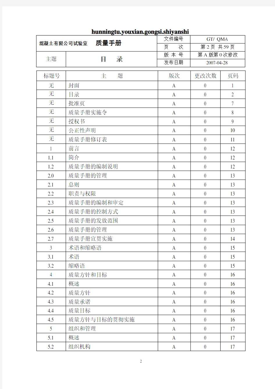 混凝土公司实验室质量手册