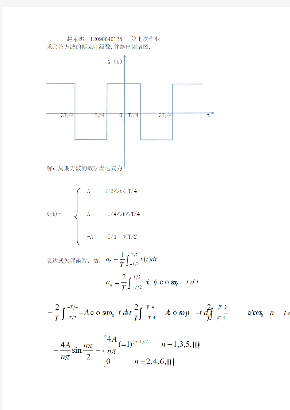 余弦函数 周期方波的傅里叶变换