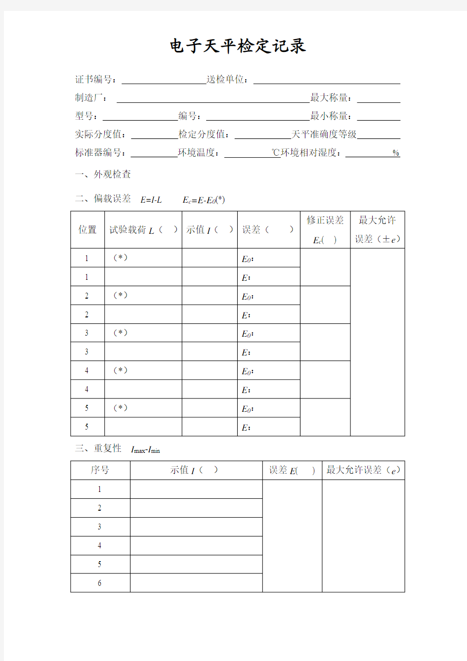 电子天平原始记录