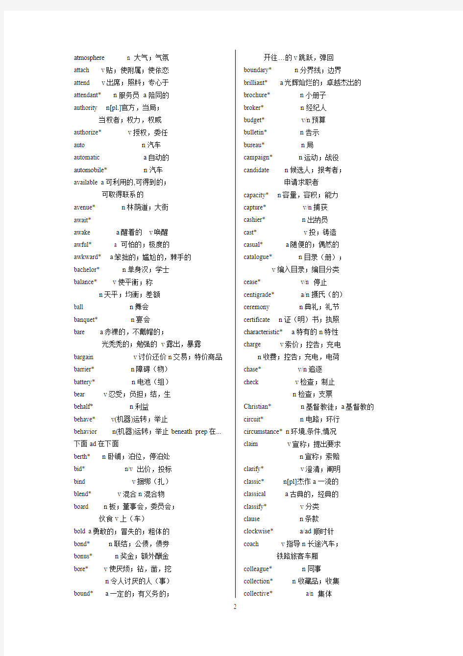 2012-2013英语A,B级词汇表