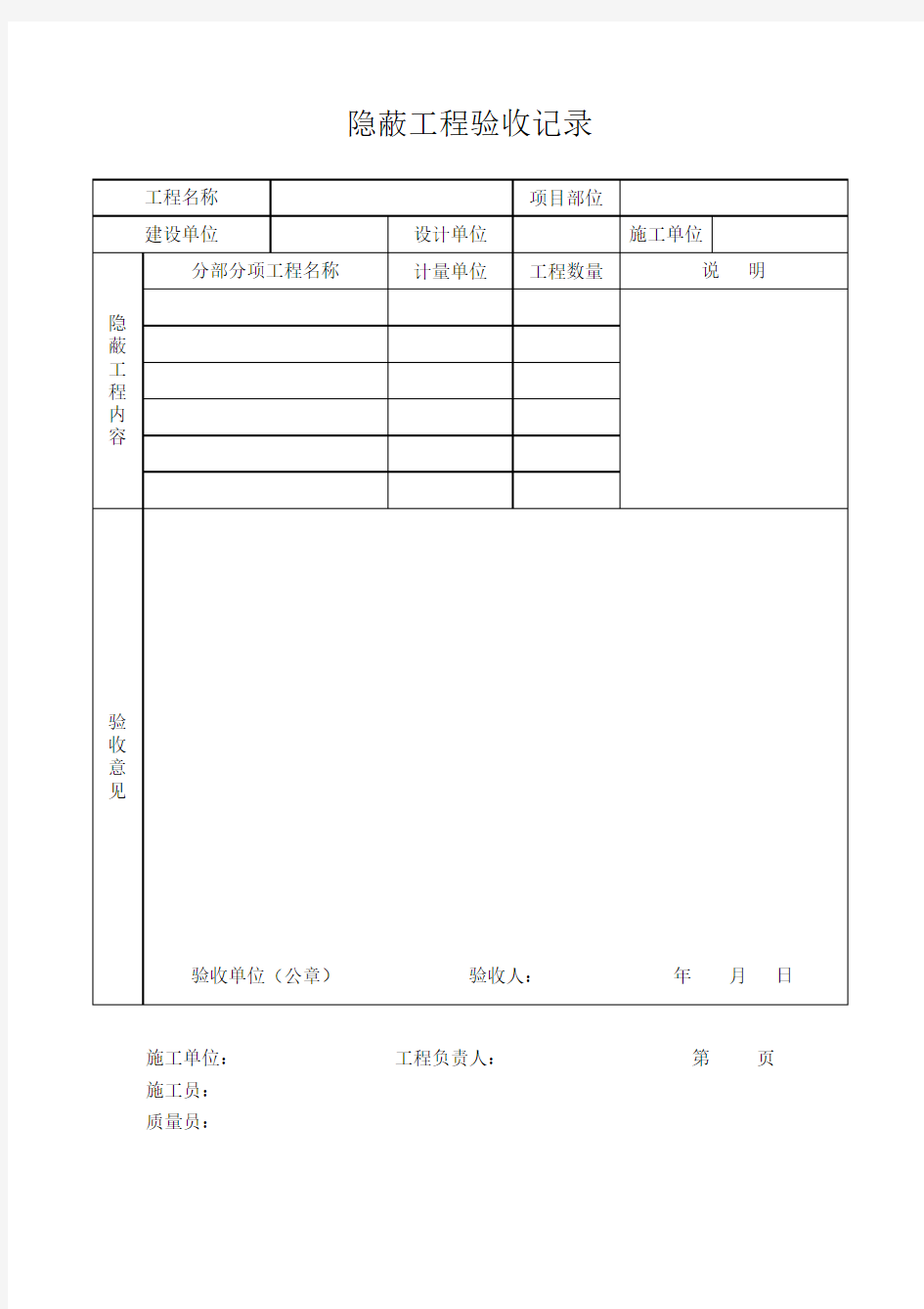 隐蔽工程验收记录