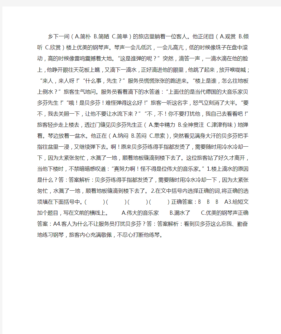 伟大的音乐家阅读答案