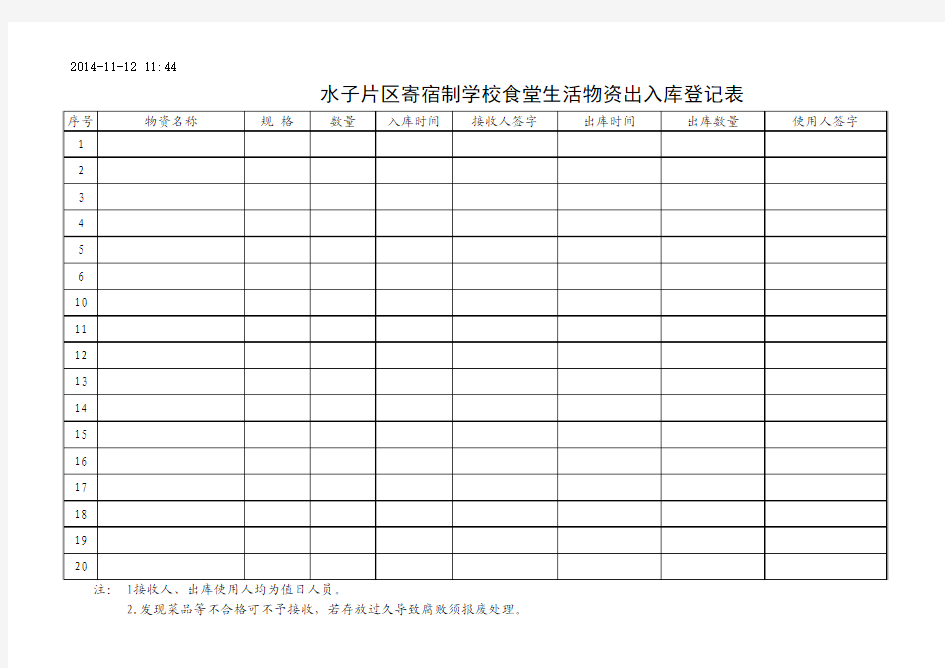 物品出入库登记表