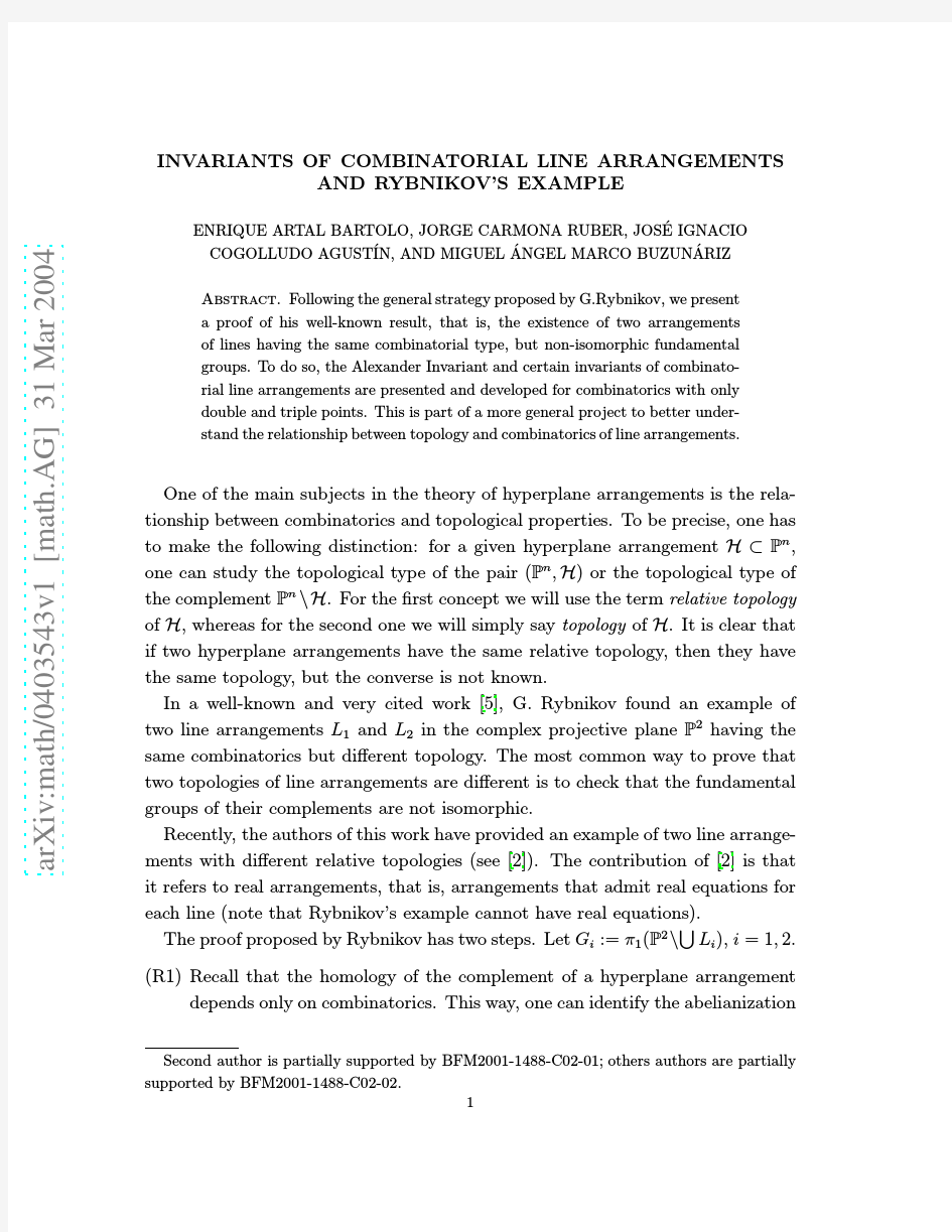 Invariants of Combinatorial Line Arrangements and Rybnikov's Example