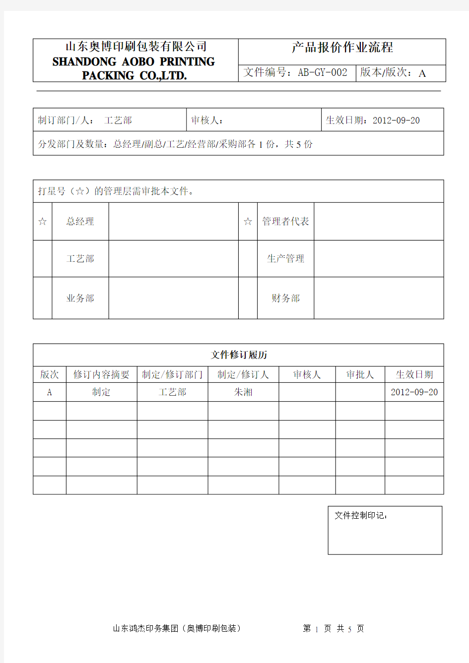 产品报价作业流程