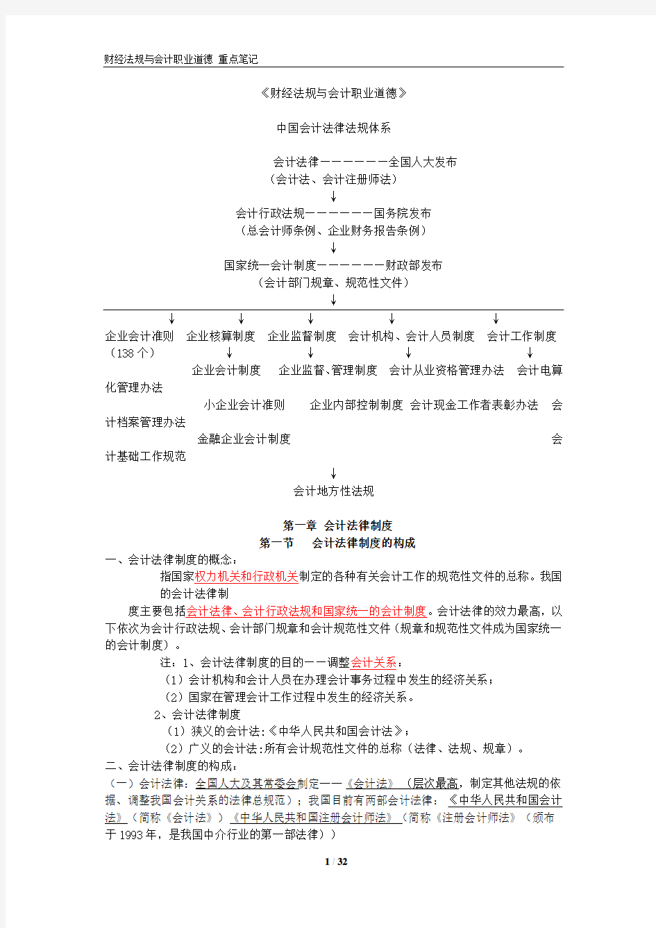 2012年财经法规与会计职业道德》整理笔记