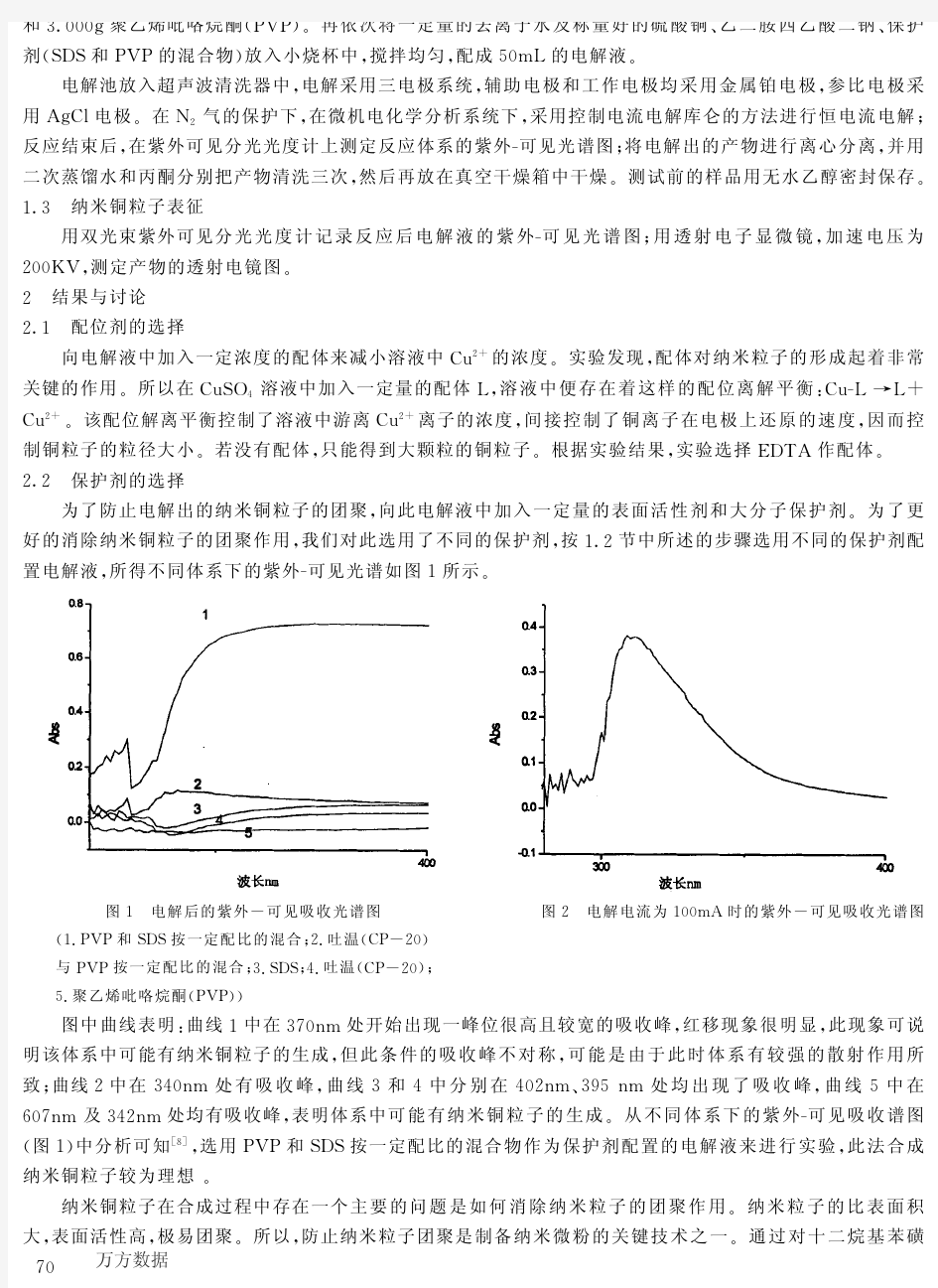 电化学法制备纳米铜粒子