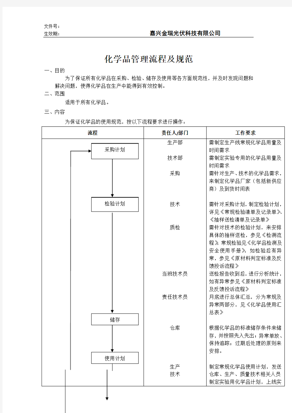 化学品管理流程及规范