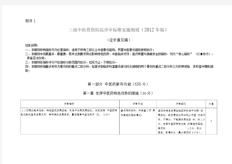 三级骨伤医院评审细则(2012.7.9征求意见稿)