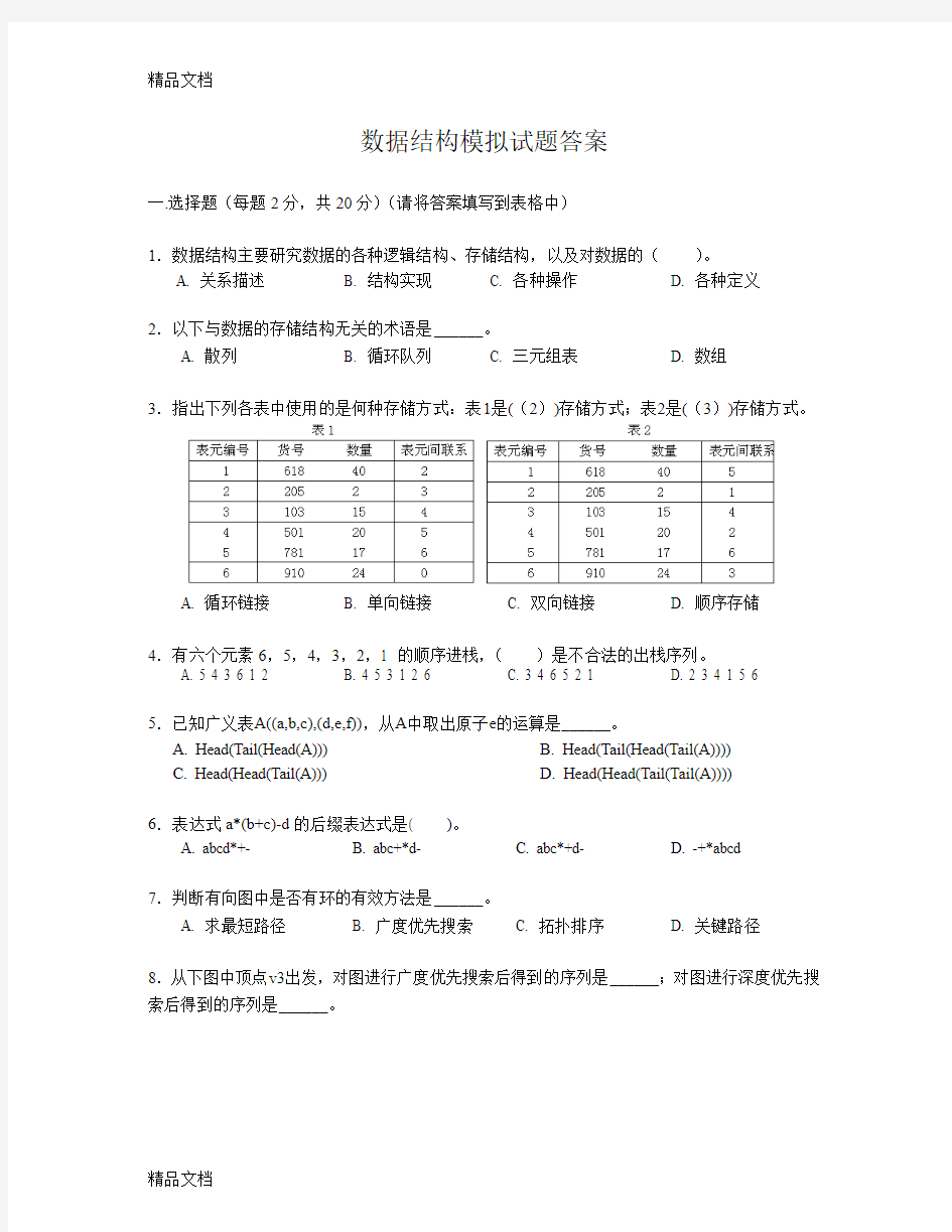 最新数据结构模拟题答案