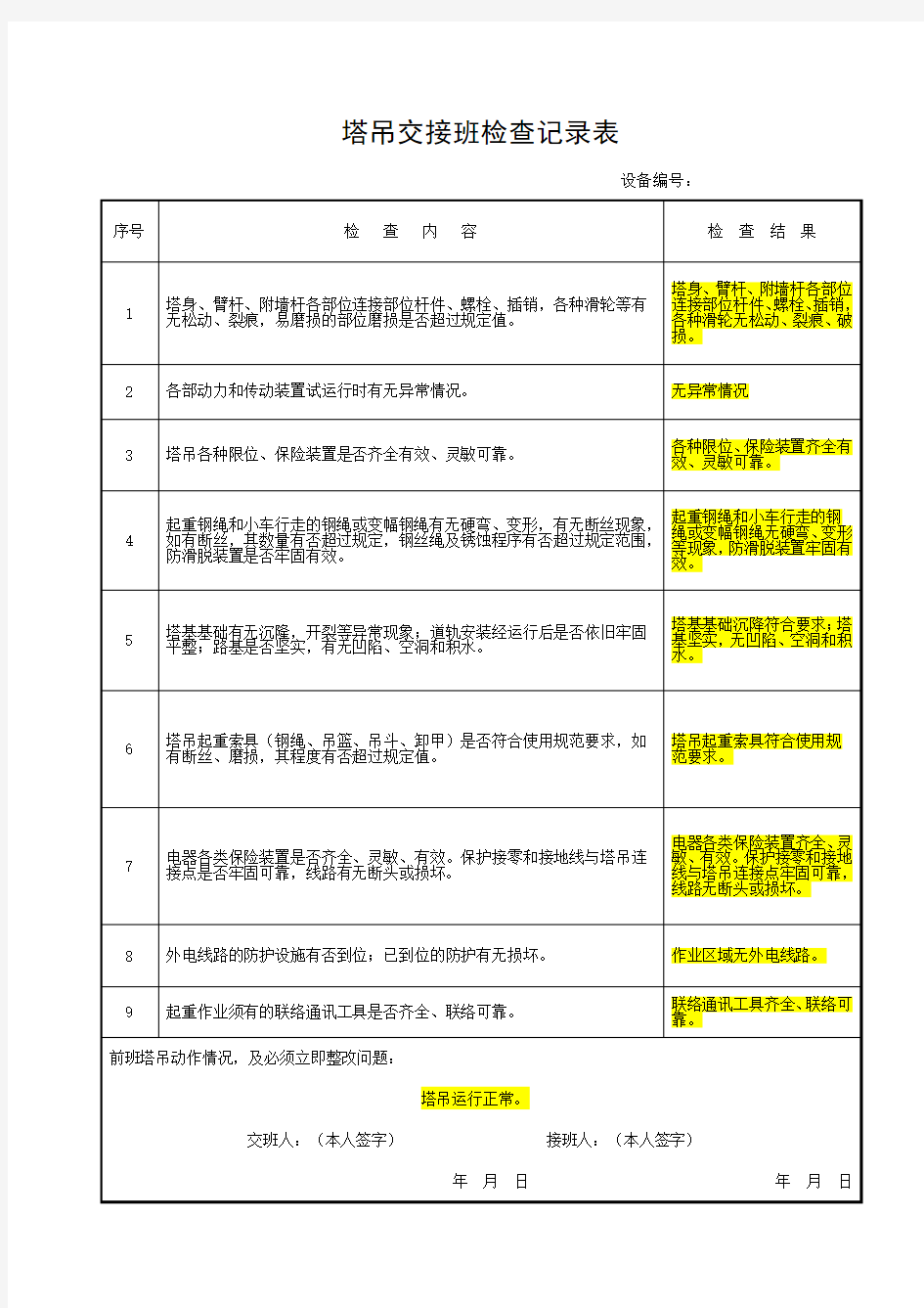 塔吊司机交接班记录(范本)(1)