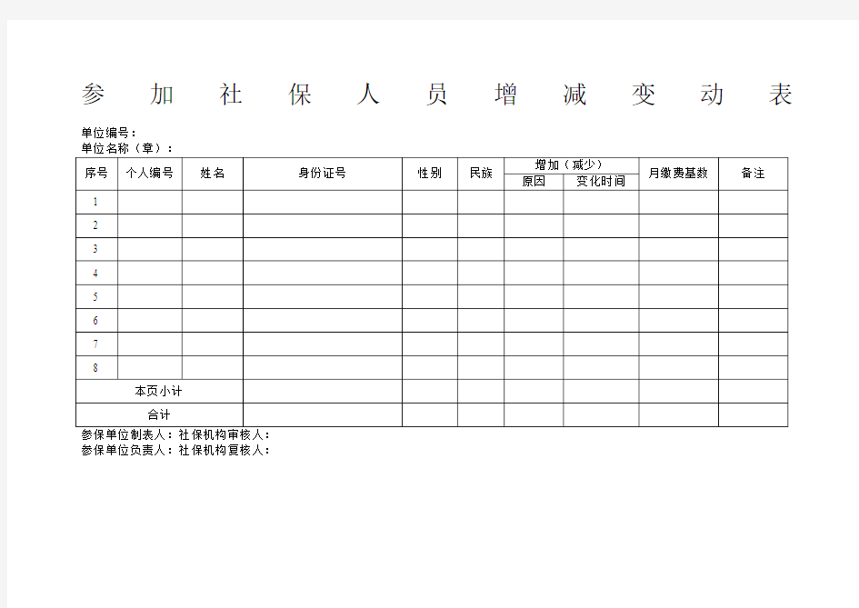 参加社保人员增减变动表