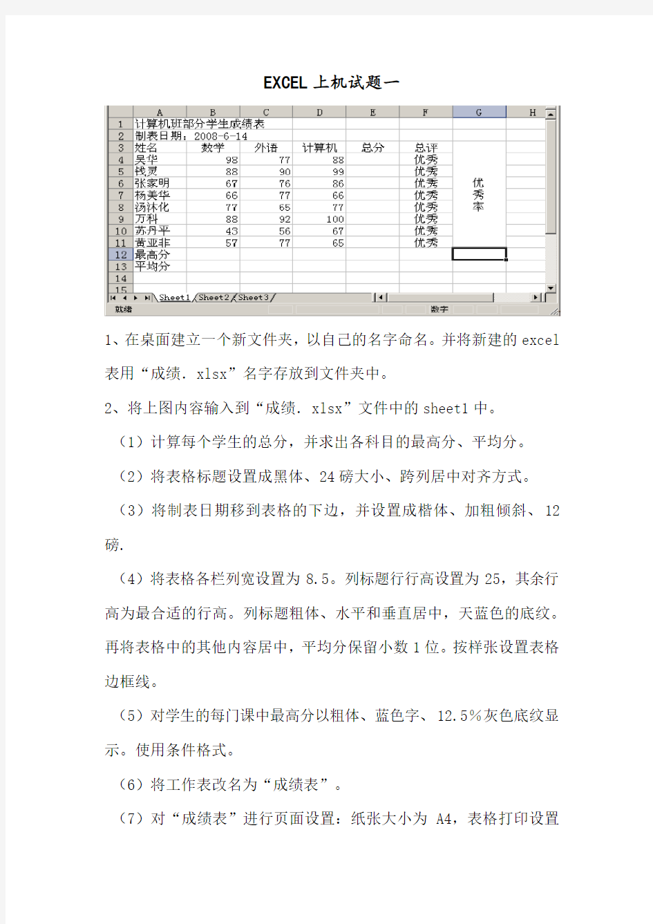 EXCEL上机试题(1)