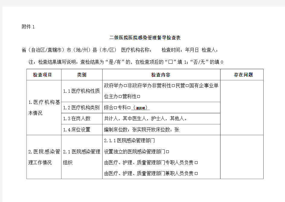 二级医院和基层医疗机构医院感染督导检查表