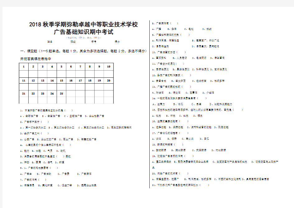 广告基础知识试卷