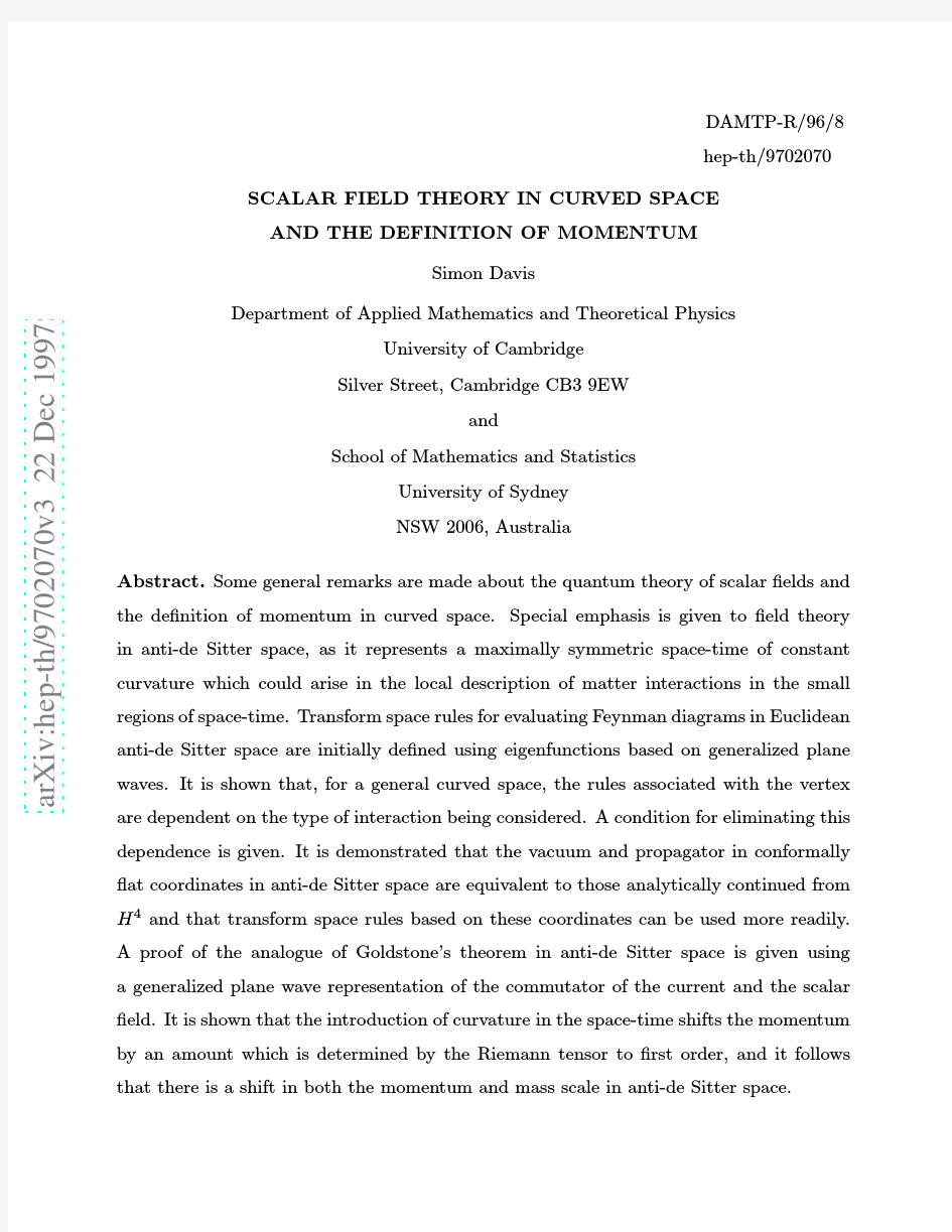 Scalar Field Theory in Curved Space and the Definition of Momentum