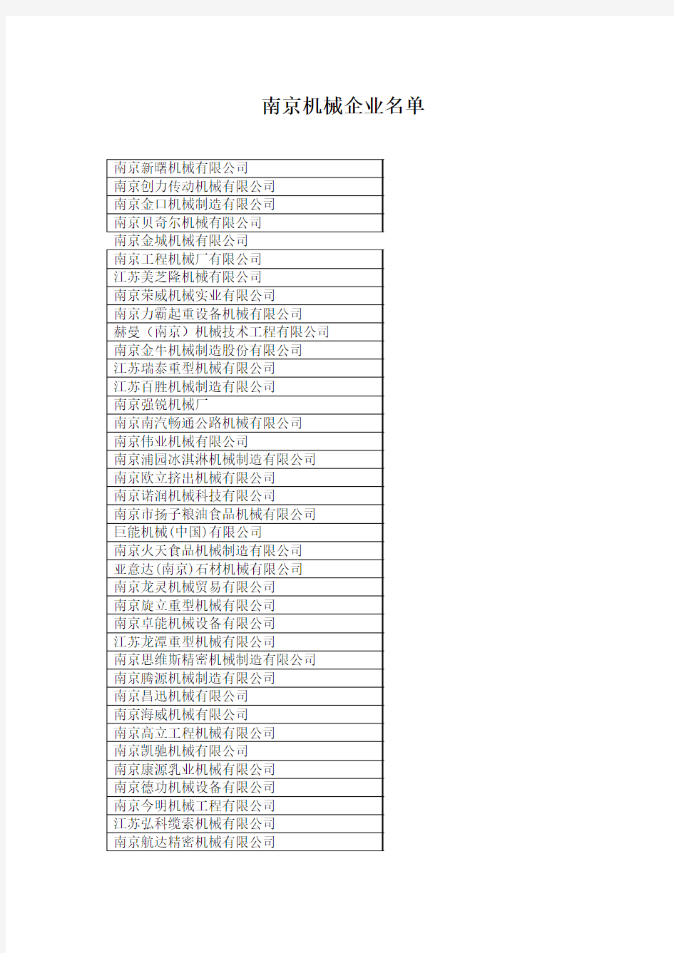 南京机械企业名单