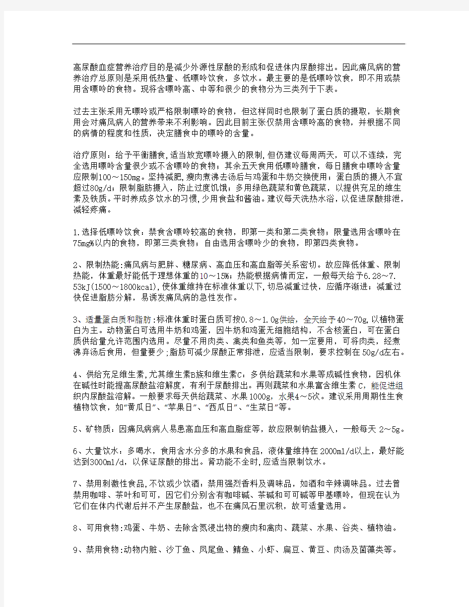 高尿酸血症营养治疗